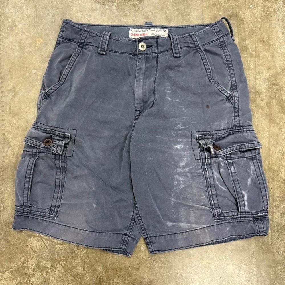 Y2K American Eagle Outfitters Blue Distressed Cargo Skater Shorts Size 33